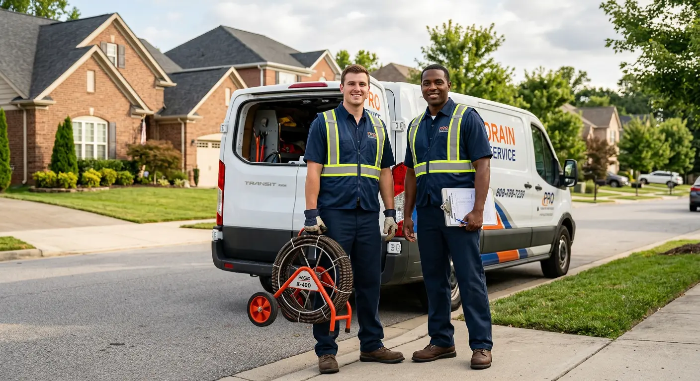 Sewer and drain service team with equipment ready for work in Jonesborough