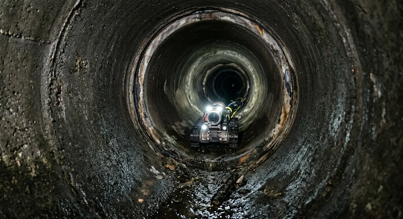 Robotic sewer camera inspecting pipe interior for Sewer Line Cleaning in Jonesborough